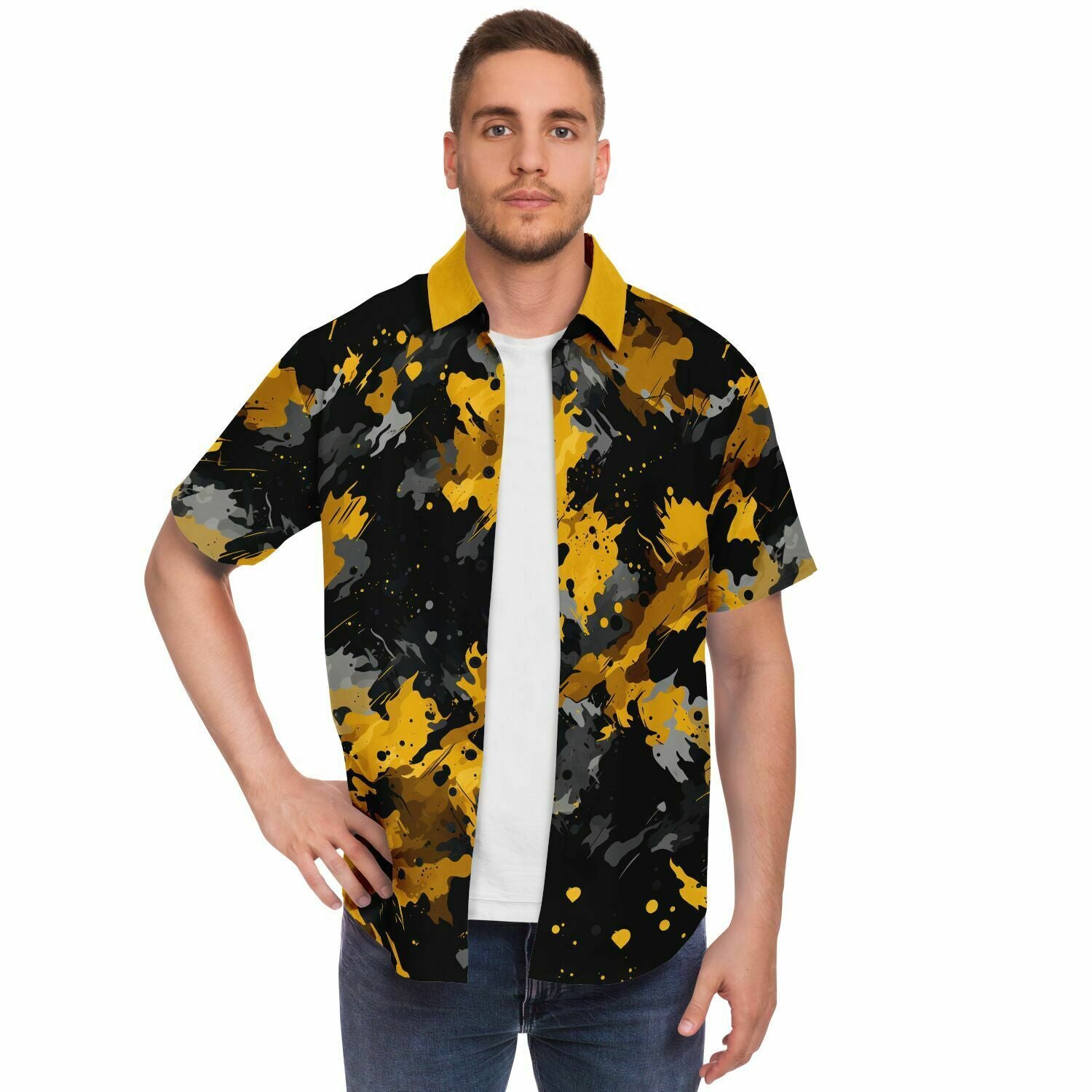 Camo (Black & Yellow) Button Down Shirt