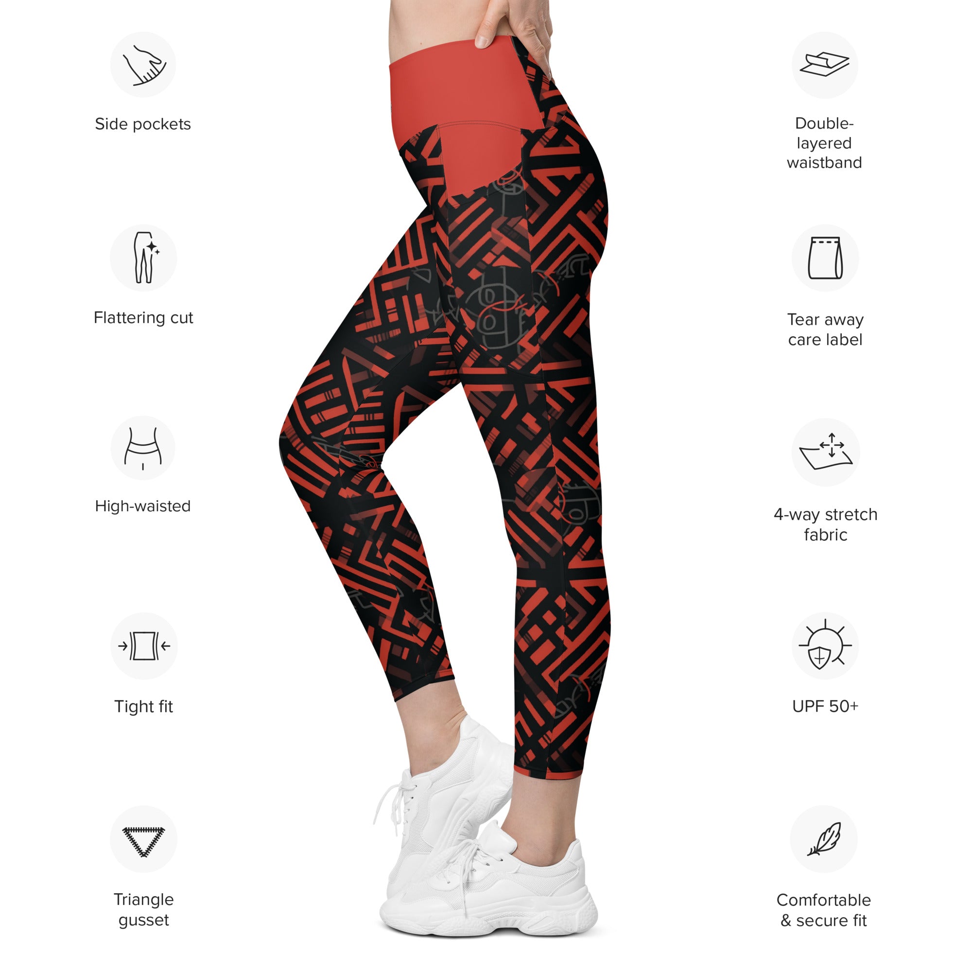 Tribal (Red) Leggings with pockets