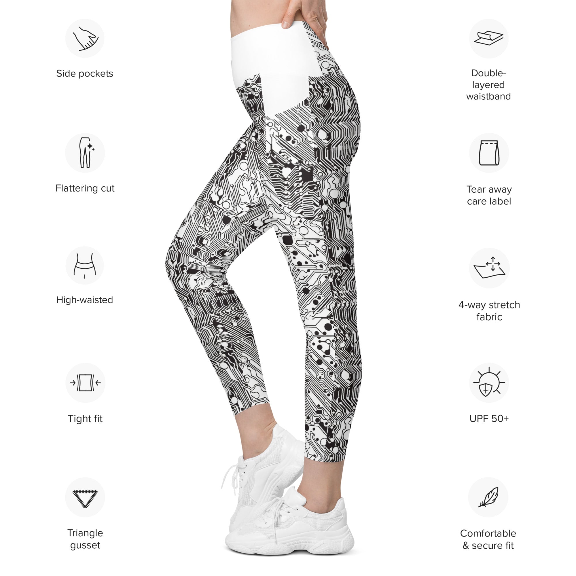 White Digital Leggings with pockets