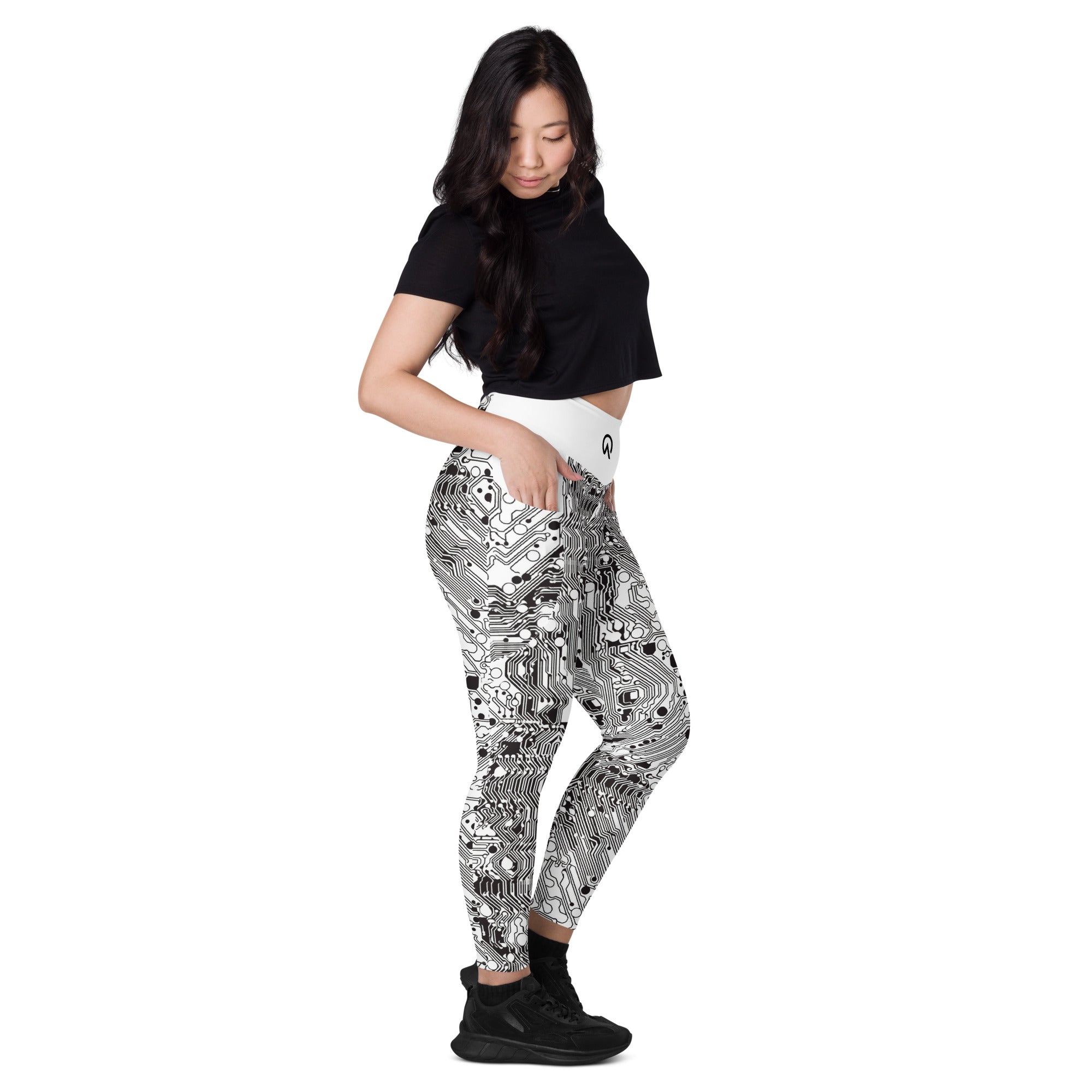 White Digital Leggings with pockets