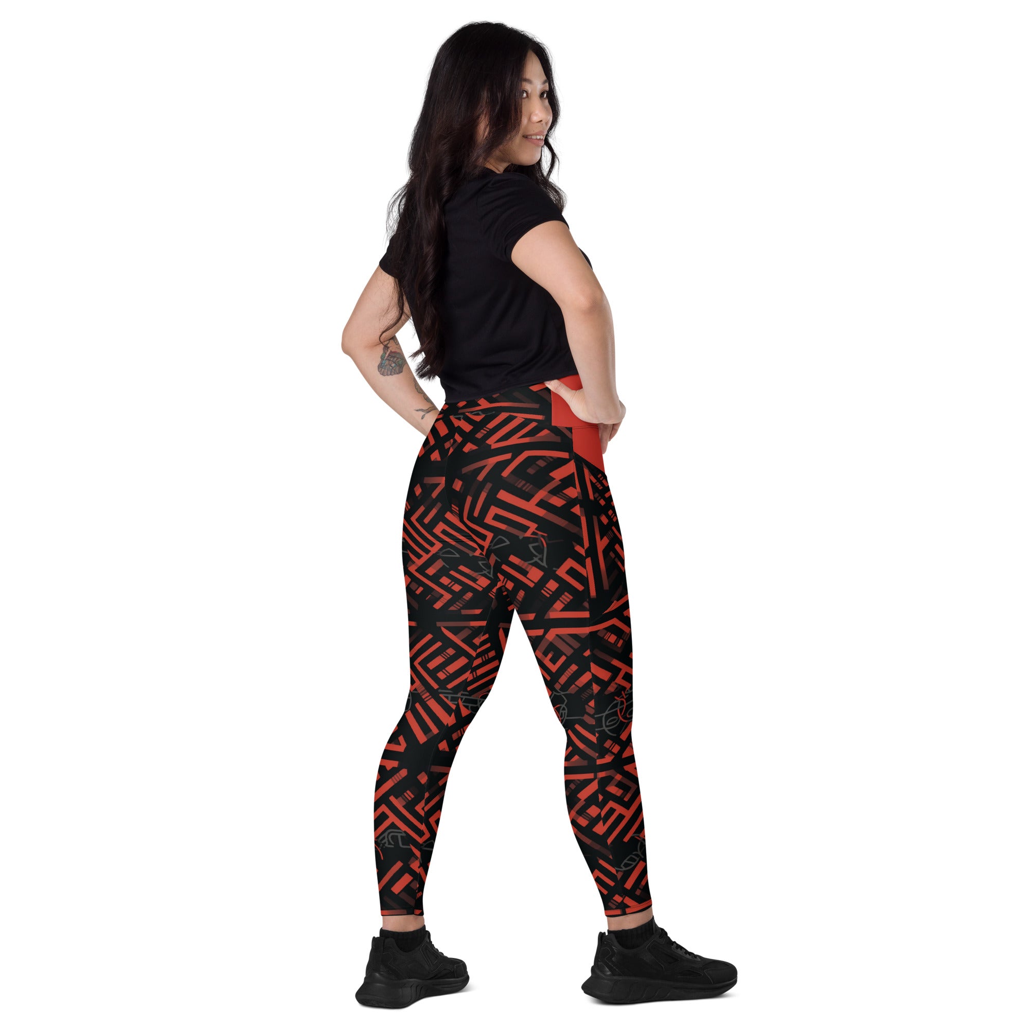 Tribal (Red) Leggings with pockets