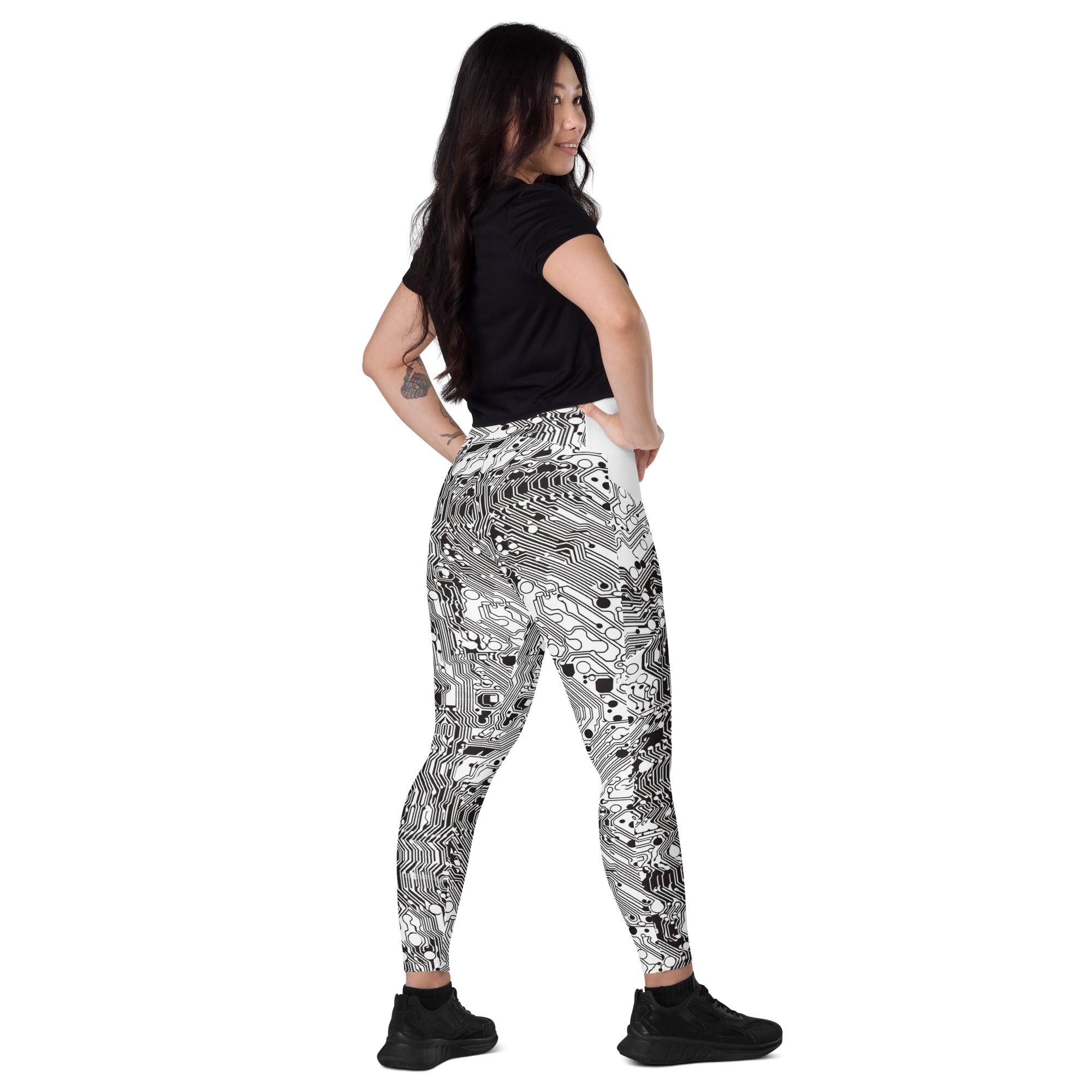 White Digital Leggings with pockets