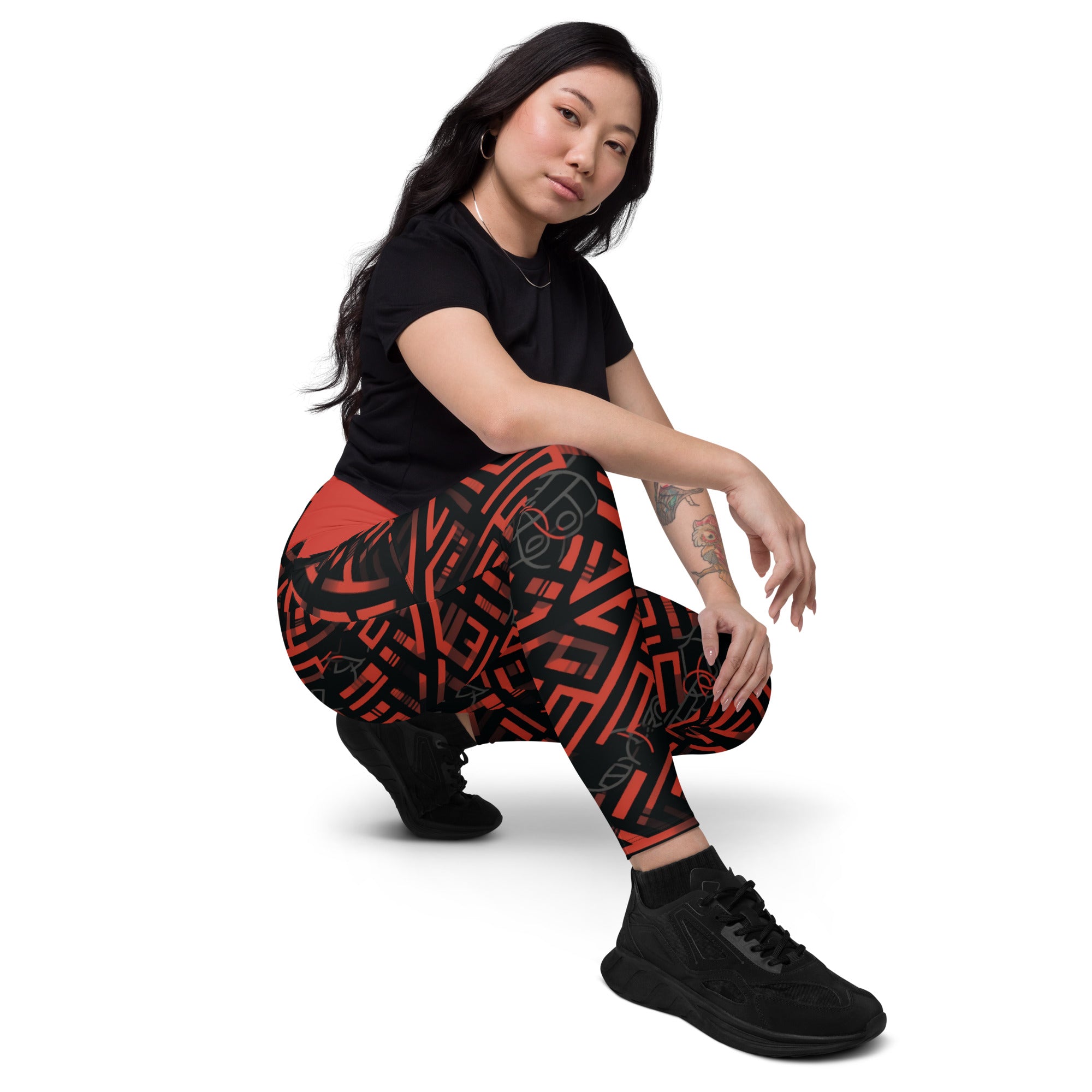 Tribal (Red) Leggings with pockets